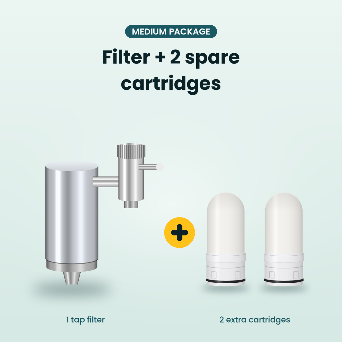 Tap filter with 2 spare cartridges, the Medium option (illustration)